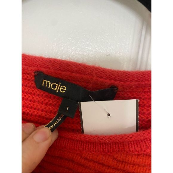 Maje Red Mention Angora Red Knit Sweater, Size 1, MSRP $410 - Picture 4 of 11